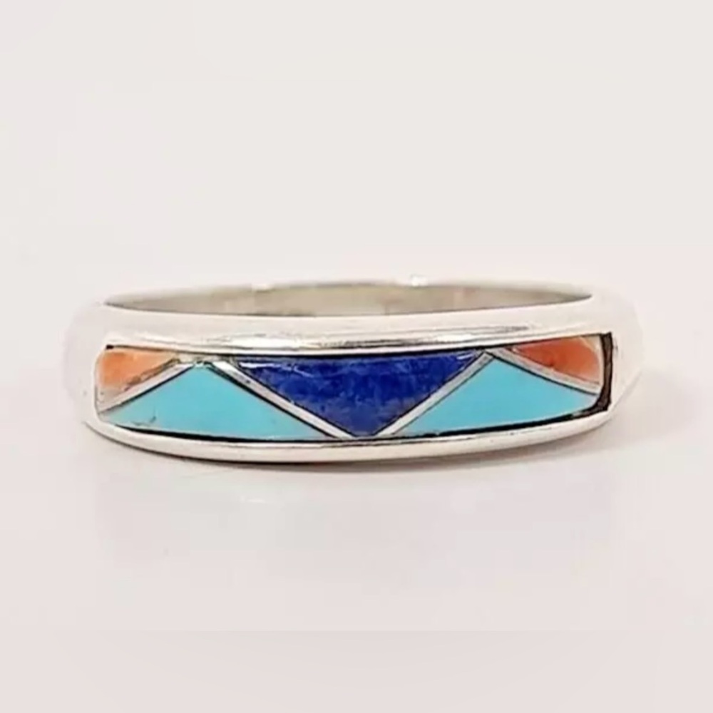 SoWest Carolyn Pollack Sterling Silver - Multi-Stone Turquoise Inlay Ring Size 6
